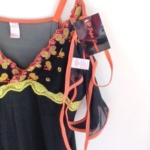 Popsi Lingerie 3x set cami/thong. Black- yellow orange pink butterflies. Mesh.